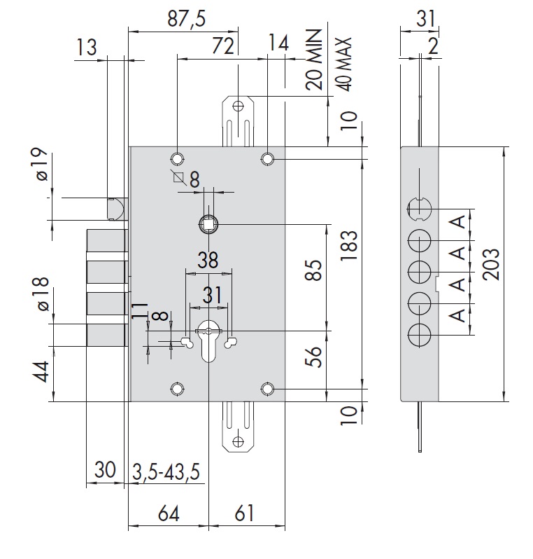 Замок врезной механический цилиндровый CISA 56515.48.0 