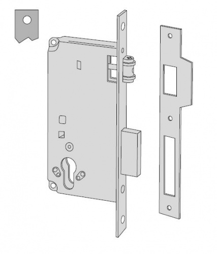 Замок врезной цилиндровый, 2 оборота, 1 плоский ригель, роликовая защелка CISA 5C120.60.0 