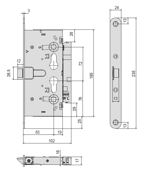 Замок врезной электромеханический с функцией "Антипаника" нормально-открытый CISA 13215.65.0.20 