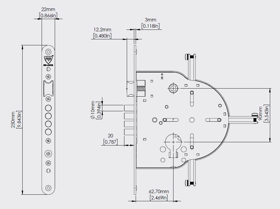 Замок врезной механический цилиндровый Rav Bariach RB-507 