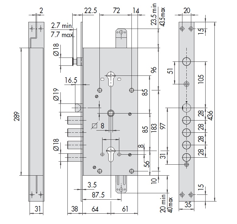 Замок врезной механический цилиндровый CISA 56786.48.0 