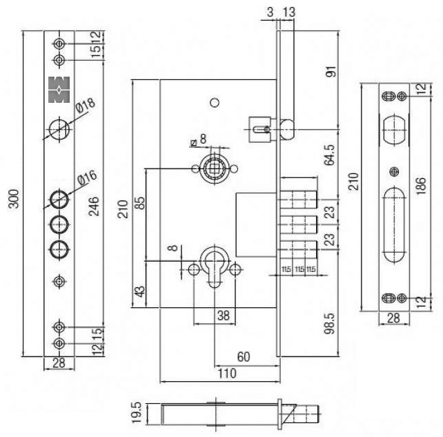 Замок врезной механический цилиндровый Mottura DP58171000 