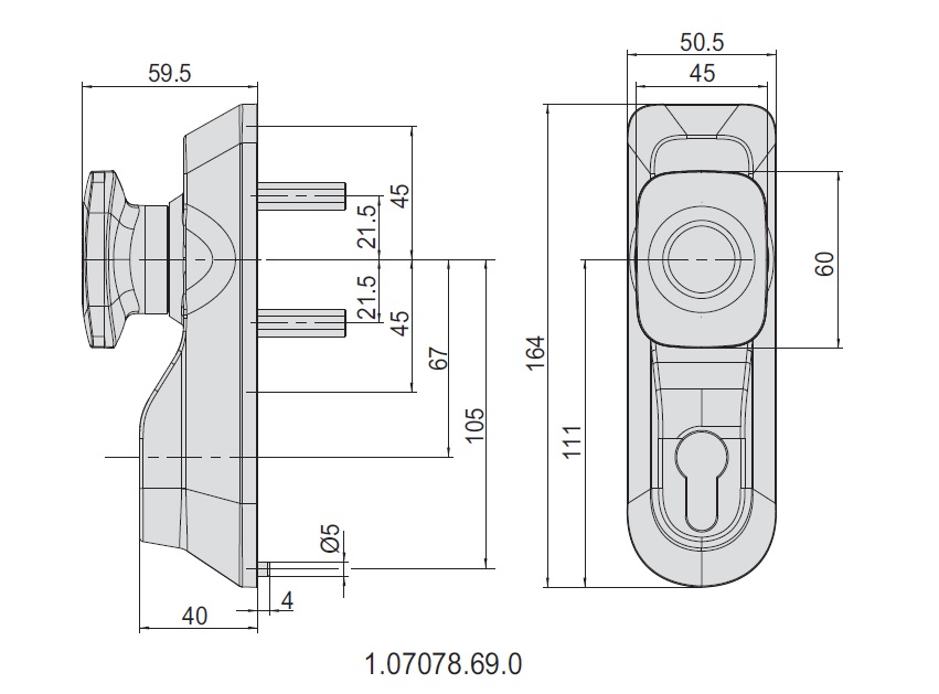 Ручка внешняя со встроенным цилиндром для накладного утройства "Антипаника" CISA 07078.69.0 