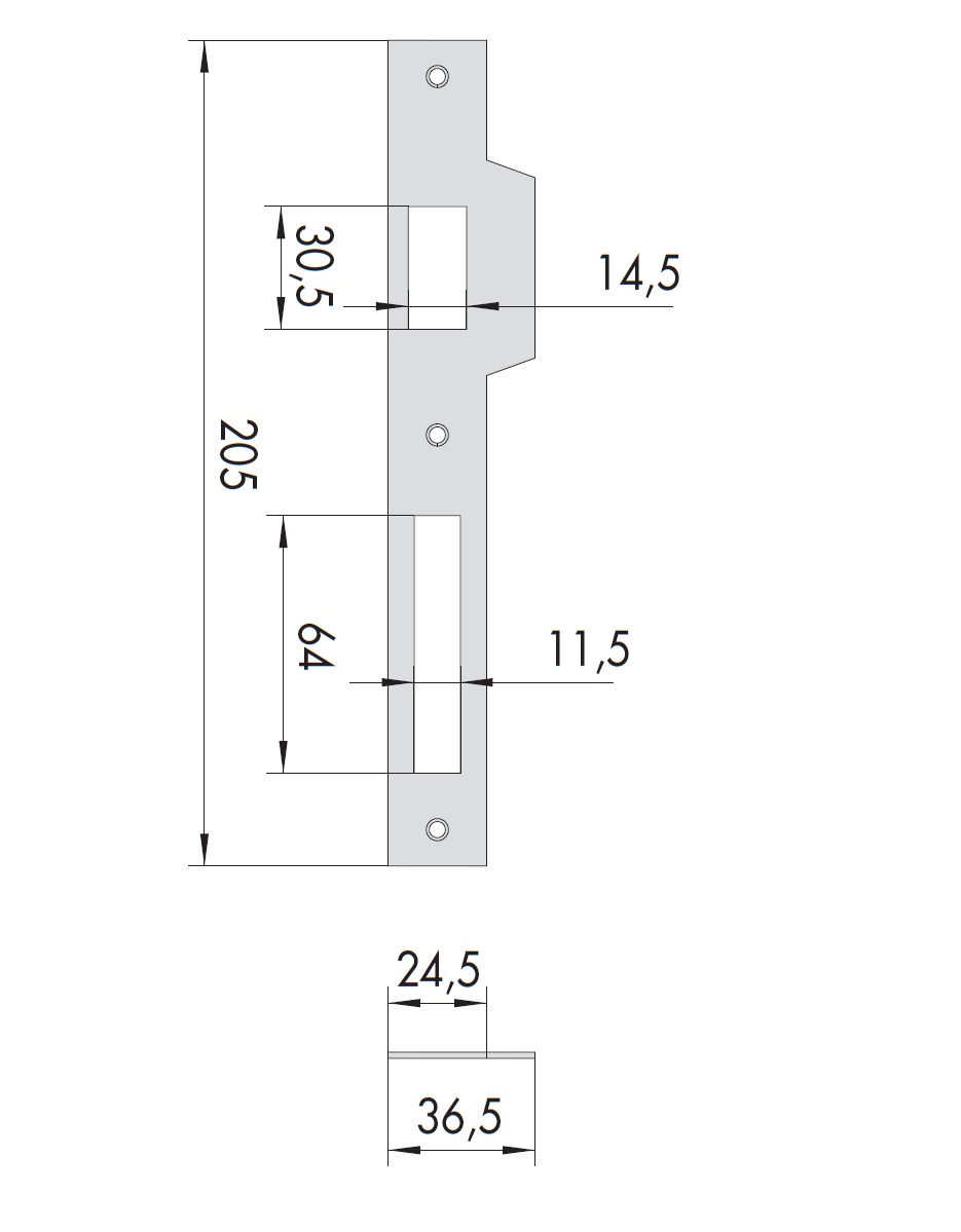 Замок врезной цилиндровый, 2 оборота, 1 плоский ригель, защелка, 5C110.40.0 