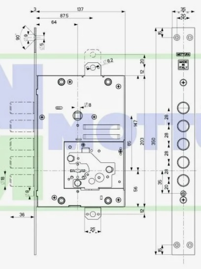 Замок врезной механический сувальдный Mottura 52.J525D8B05DCWM 