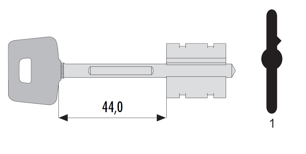 Заготовка ключа L=44мм для замков серий 17600, 57600, 57900 CISA 00162.00.1 