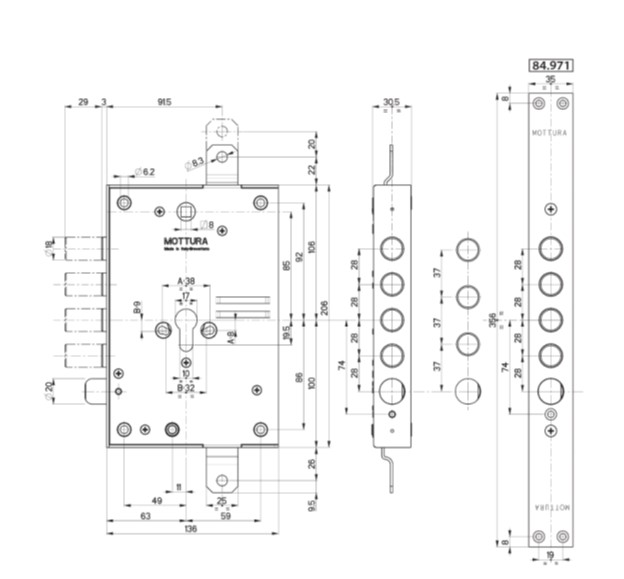 Замок врезной механический цилиндровый Mottura 84.371R8F0B 