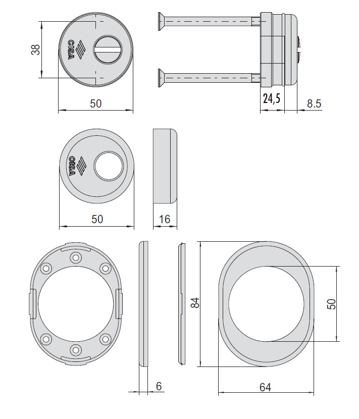 Наружняя защитная накладка на цилиндр из карбонитрированной стали, латунь CISA 06490.01.0.00 