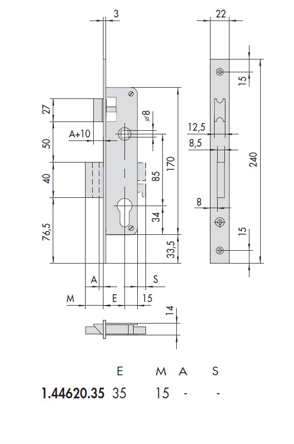 Замок врезной механический цилиндровый CISA 44620.35.0 