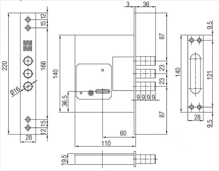 Замок врезной механический цилиндровый Mottura DP25170000 