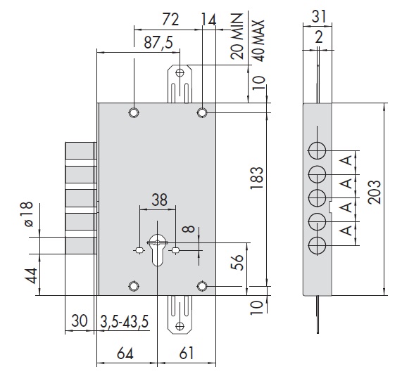 Замок врезной механический сувальдный CISA 57655.48.0.A.0000.C5 