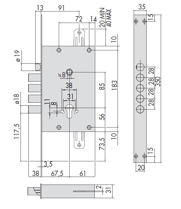 Замок врезной механический "ComFortlock" CISA 56835.28.0 