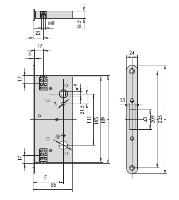 Замок врезной с функцией "Антипаника" для пассивной створки CISA 43190.65.0 