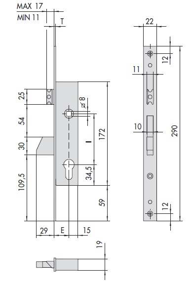Замок врезной механический цилиндровый CISA 46215.30.0 