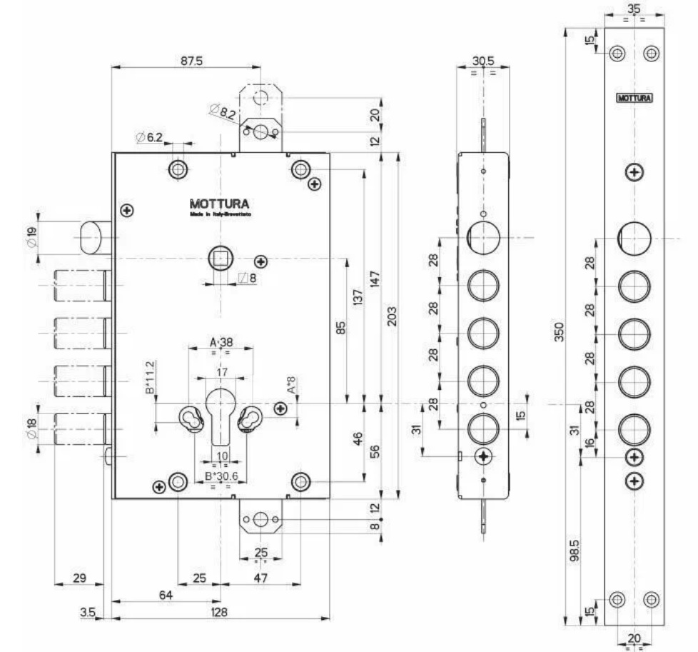 Замок врезной механический цилиндровый Mottura 84.535D8B0Q 