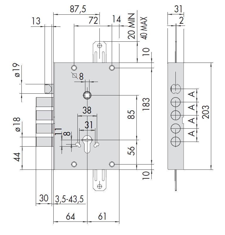Замок врезной механический сувальдный CISA 57665.48.A.00ZL.C5 