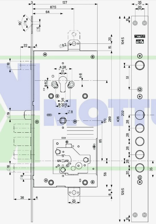 Замок врезной механический комбинированный Mottura 54.J939H8B05DCWM 