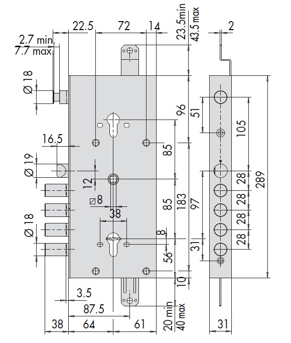 Замок врезной механический комбинированный CISA 57966.48.A.0000.C5 